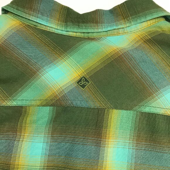 Prana Men XL 100% Organic Cotton Green Multi-Color Plaid Shirt - Picture 8 of 9